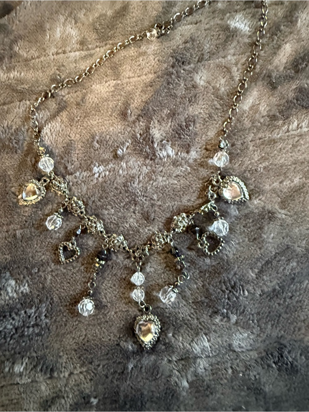 Heart Charm Crystal Necklace - Black Tone